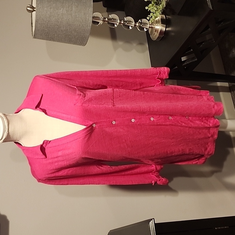 Chico's v-neck 3/4 sleeve button-up blouse hot pink size 12 (Chico's 2)
